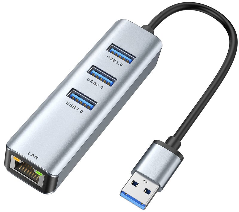 ABLEWE USB 3.0 to Ethernet Adapter,ABLEWE 3-Port USB 3.0 Hub with RJ45 10/100/1000 Gigabit Ethernet Adapter Support Windows 10,8.1,Mac OS, Surface Pro,Linux,Chromebook and More - Image 1